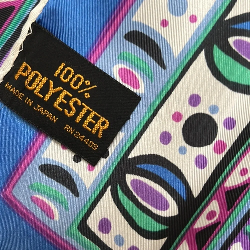 3/$15 Vintage Bold Geometric Shape Satin Look Long Scarf Black Blue Green Purple